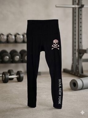lululemon athletica Soul Black Leggings with Pink Skull Graphic